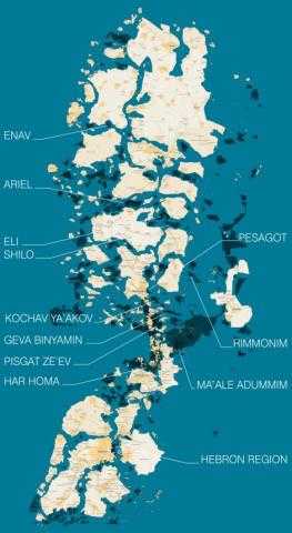 Gráfico 5: El “archipiélago” de Cisjordania (The Funambulist, 2013).