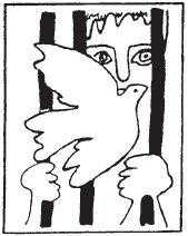 Image of peace dove behind bars