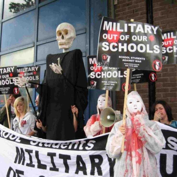 A protest against military presence at schools
