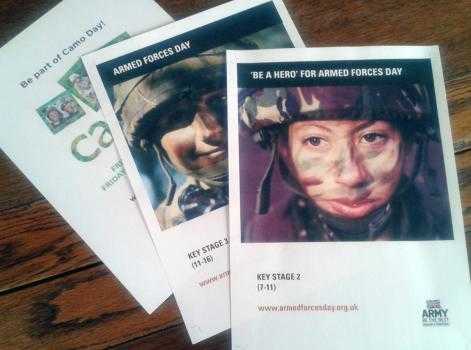 School resources on Camo Day and Armed Forces Day. One section suggests that to be a true hero you have to be in the Armed Forces. (credit–Emma Sangster)