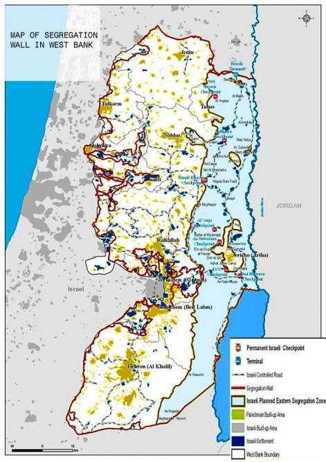Gráfico 3: Mapa del muro de la segregación que rodea Cisjordania. (Poica.org, 2006)