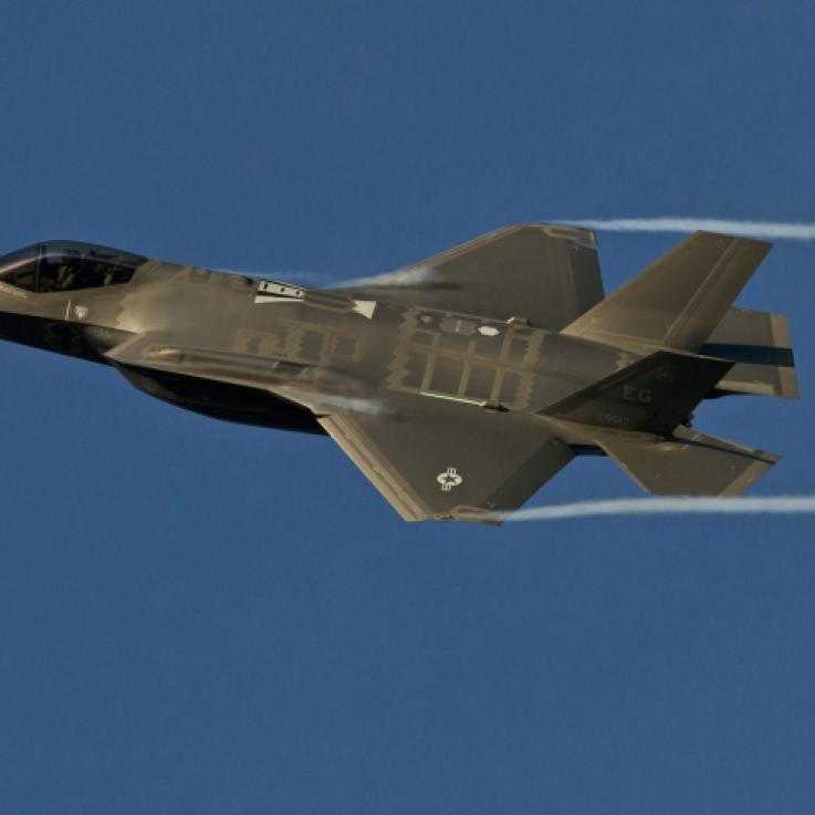An F35 jet, that uses components made by Moog