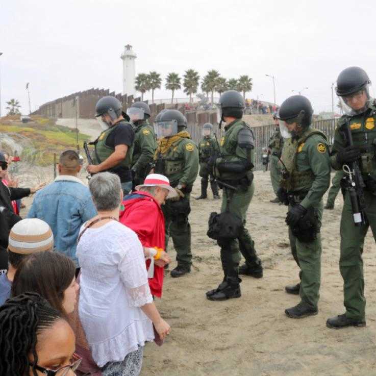 At the Love Knows No Borders direct action organized by the American Friends Service Committee on December 10, 2018, faith leaders attempted to conduct a water ceremony calling for peace with justice to return to the land. U.S. Border Patrol agents prevented them from approaching the primary border wall and arrested 32 faith leaders.