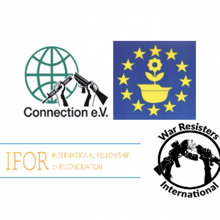 Logotipos de las organizaciones Connection e.V., EBCO, IFOR e IRG